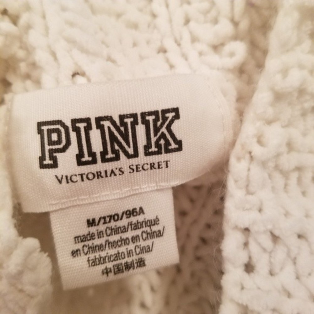 Pink Victoria's Secret M Chunky Knit Distressed Sweater White Cream  Oversized - Picture 3 of 4